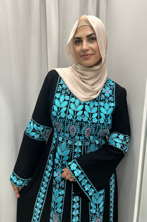 Palestinian Abaya with Belle Sleeve Blue