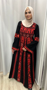 Palestinian Abaya with Belle Sleeve Red ￼