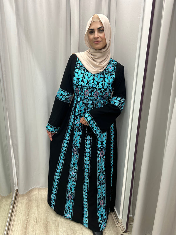 Palestinian Abaya with Belle Sleeve Blue